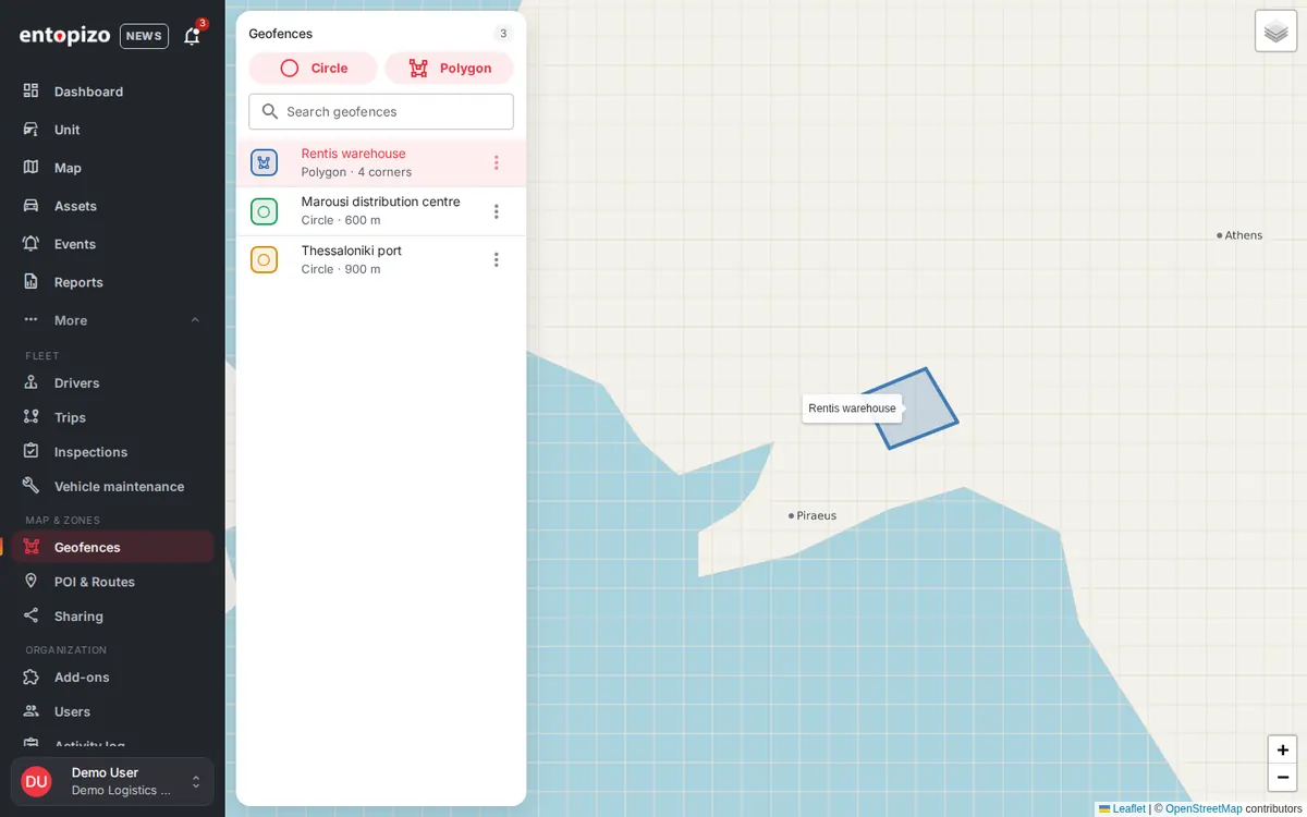 Geofence Entopizo Pro sulla mappa