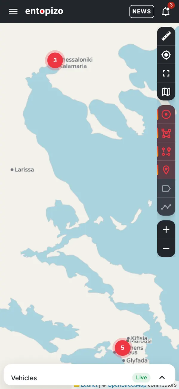 Mappa in tempo reale di Entopizo Pro su un telefono